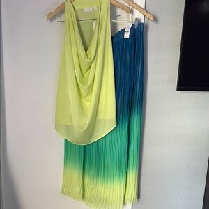 New York & Company Resort Pleated Midi Skirt in Blue and Green